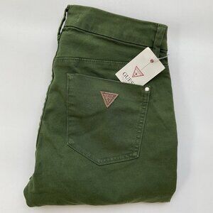Guess Women’s Athletic Zip Skinny Jean In Olive Ankle Zip Cropped Leg Size 27